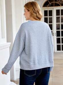 SHEIN Franclia 大碼字母圖案落肩袖運動衫 - 灰色 - 查看 2