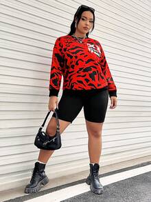 SHEIN EZwear 大碼卡通圖案落肩袖運動衫 - 彩色 - 查看 7