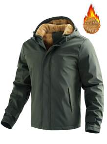 Manfinity Homme Chaqueta con capucha suelta de tipo teddy forrada para hombres, chaqueta con capucha negra para salir, regalo para amigos, esposo o novio
