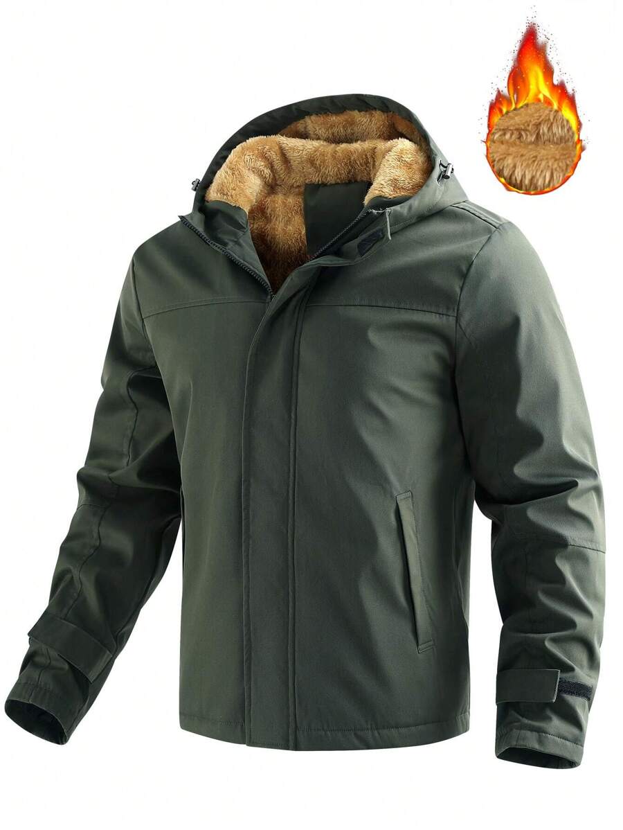 Manfinity Homme Chaqueta con capucha suelta de tipo teddy forrada para hombres, chaqueta con capucha negra para salir, regalo para amigos, esposo o novio