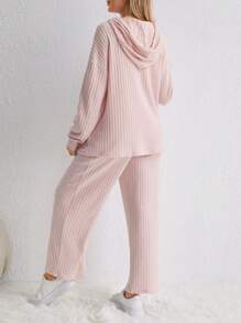 SHEIN Maternity Drop Shoulder Drawstring Hoodie & Adjustable Waist Pants - Pink - View 2