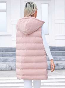 SHEIN Privé Slant Pockets Drawstring Hooded Vest Padded Coat