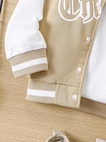 SHEIN Baby Boy Letter Graphic Striped Trim Varsity Jacket Without Tee - Multicolor - View 6