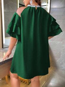 Celure Talla grande Vestido ribete con fruncido de hombros descubiertos - Verde Oscuro - Ver 2