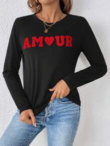 SHEIN Frenchy Mẫu chữ Vòng cổ Áo thun - màu đen - Xem 3