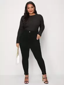 EMERY ROSE Plus Raw Hem Elegant Skinny Jeans - Black - View 3