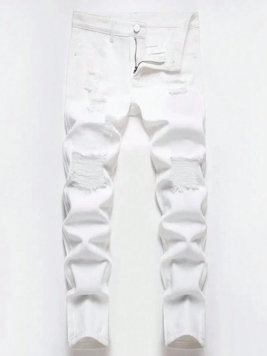 Teen Boy Ripped Frayed Jeans - White - View 1