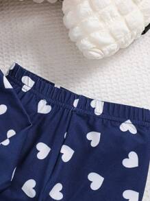 SHEIN Young Girl Rabbit & Heart Print Tee & Pants Snug Fit PJ Set - Royal Blue - View 4