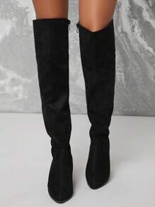 SHUZIA Faux Suede Over-The-Knee Block Heel Boots Mother's Day Present - Black - View 4