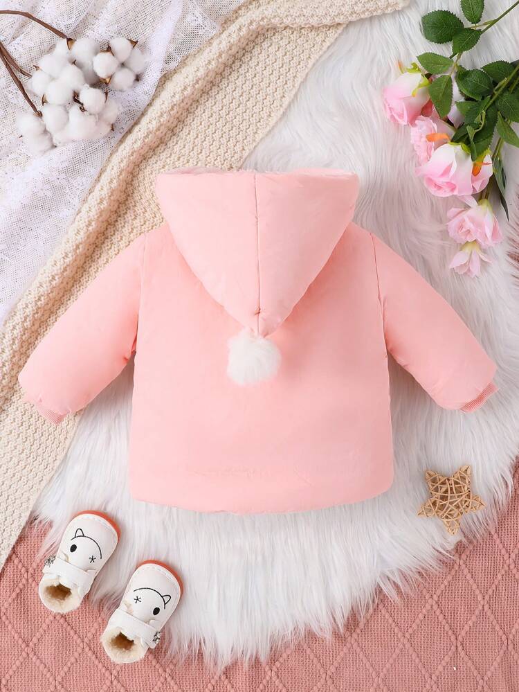 Baby Girl SOLID BUTTON FRONT HOODED Padded Coat