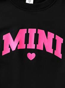 SHEIN Young Girl Letter Graphic Sweatshirt & Sweatpants - Black - View 6