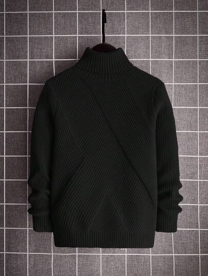 SHEIN Tween Boy Turtleneck Ribbed Knit Sweater,In Fall/Winter