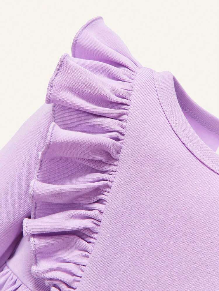 Baby Girl 2pcs Solid Ruffle Trim Dress