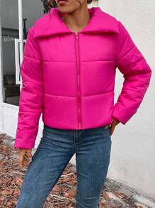 SHEIN Essnce Zip Up Padded Padded Coat For Winter Clothes - Hot Pink - View 4
