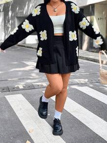 Flirla 大码花卉图案落肩开衫 - 彩色 - 查看 4