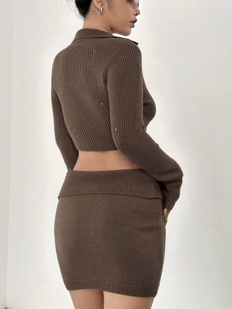 Button Front Crop Cardigan & Knit Skirt