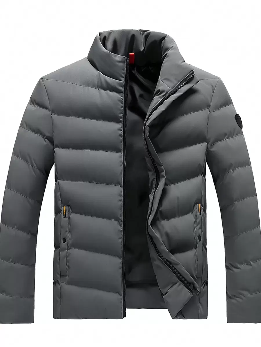 Manfinity Homme Men's Long Sleeve Loose Fit Zip Up Padded Coat, Men Outerwear - Grey - View 1