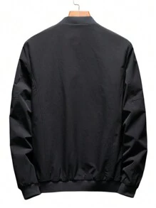 Manfinity Homme Men Letter Patched Detail Bomber Jacket Without Tee - Black - View 3