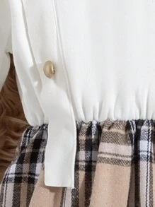 SHEIN 女大童格紋印花小高領洋裝 - 白色 - 查看 4