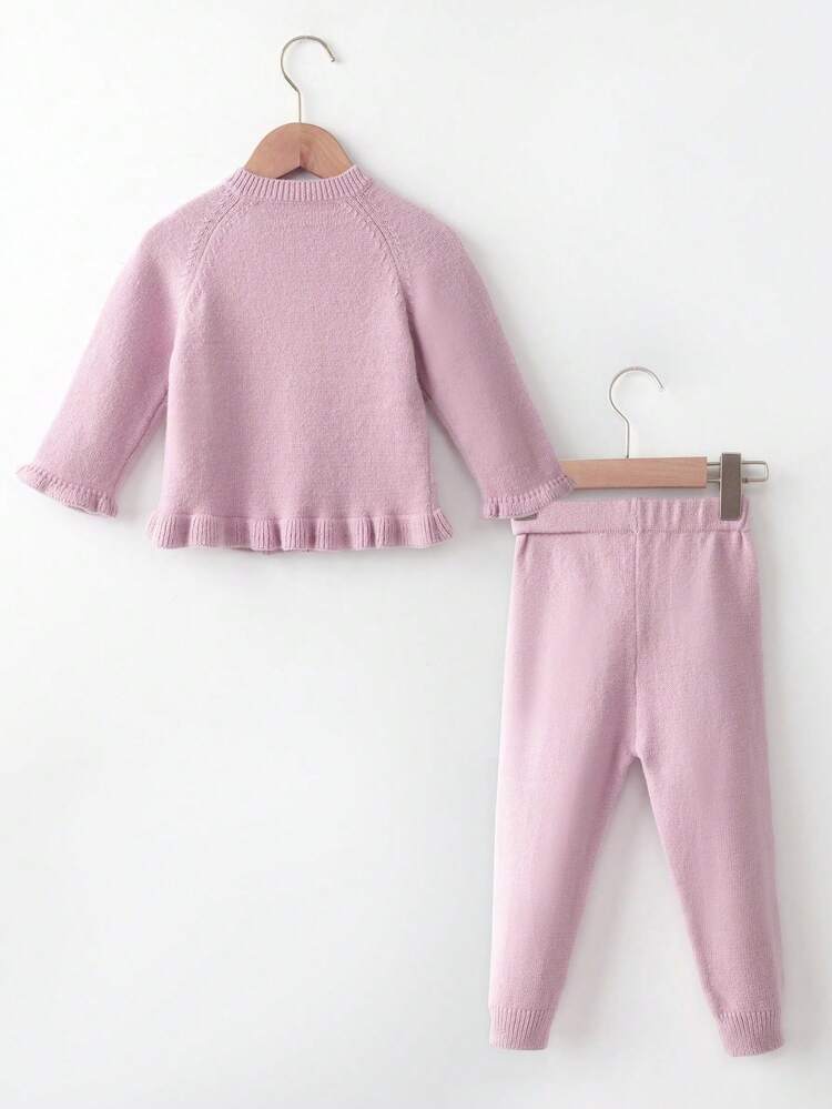 Baby Girl Raglan Sleeve Ruffle Hem Sweater & Knit Pants