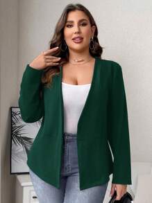 SHEIN Clasi Hơn Chất rắn Mở Mặt trước Áo khoác - Màu xanh lá cây đậm - Xem 1