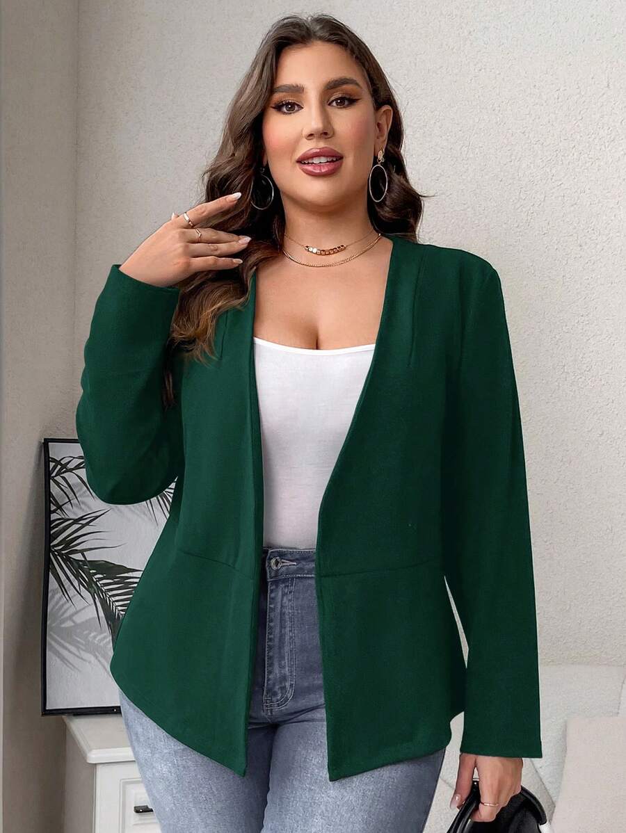 SHEIN Clasi Hơn Chất rắn Mở Mặt trước Áo khoác - Màu xanh lá cây đậm - Xem 1