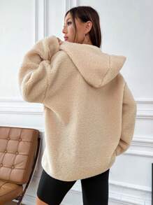 SHEIN Unity 秋冬羊羔绒百搭套头衫，百搭简约的设计 - 杏色 - 查看 2