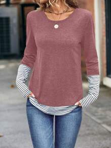 EMERY ROSE Sọc tương phản In Tee 2 trong1 - Hồng - Xem 3