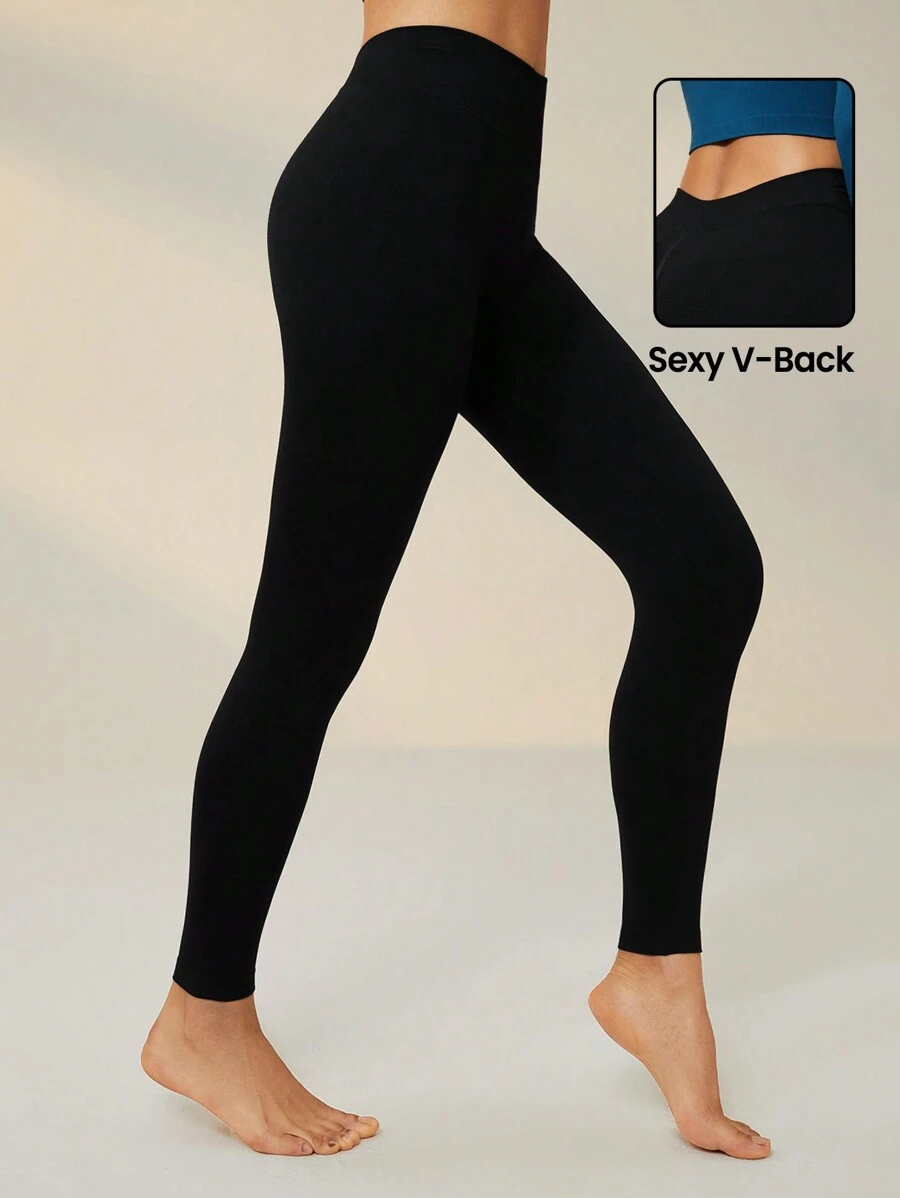 Lifespree Solid High Waist Sports Leggings - Black - View 1