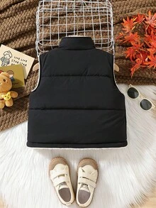 SHEIN 年轻女孩 1 件泰迪熊衬里拉链背心加厚外套