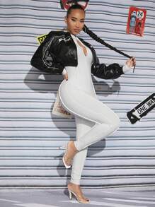 SHEIN SXY Zip Up Unitard Jumpsuit - White - View 4