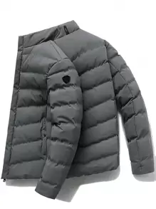 Manfinity Homme Men's Long Sleeve Loose Fit Zip Up Padded Coat, Men Outerwear - Grey - View 2