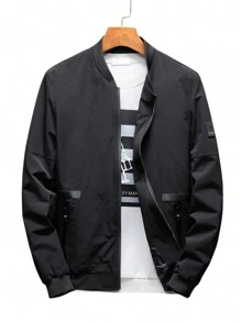 Manfinity Homme Men Letter Patched Detail Bomber Jacket Without Tee - Black - View 2