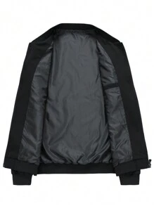 Manfinity Homme Men Letter Patched Detail Bomber Jacket Without Tee - Black - View 4