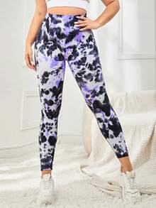 Easithlete 大碼紮染寬腰帶運動打底褲 - 彩色 - 查看 4