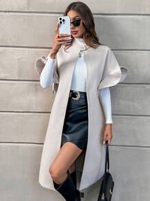 SHEIN Privé Abrigo unicolor con botón tweed - Albaricoque - Ver 5