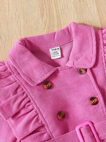 Baby Girl Ruffle Trim Double Breasted Belted Dress - Hot Pink - View 3