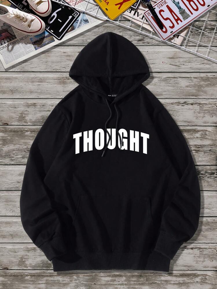 Men's Plus Size Hoodie With Slogan Print