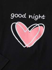 SHEIN Girls' Heart & Letter Print Long Sleeve Top And Pants Pajama Set - Multicolor - View 3