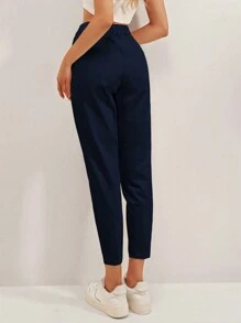 EURMUSE Fold Pleated Carrot Pants - Navy Blue - View 2