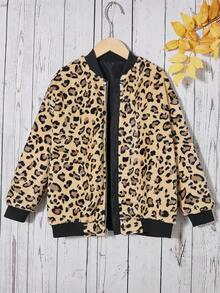 SHEIN Tween Girl Letter Patched Detail Drop Shoulder Zipper Bomber Jacket - Multicolor - View 2