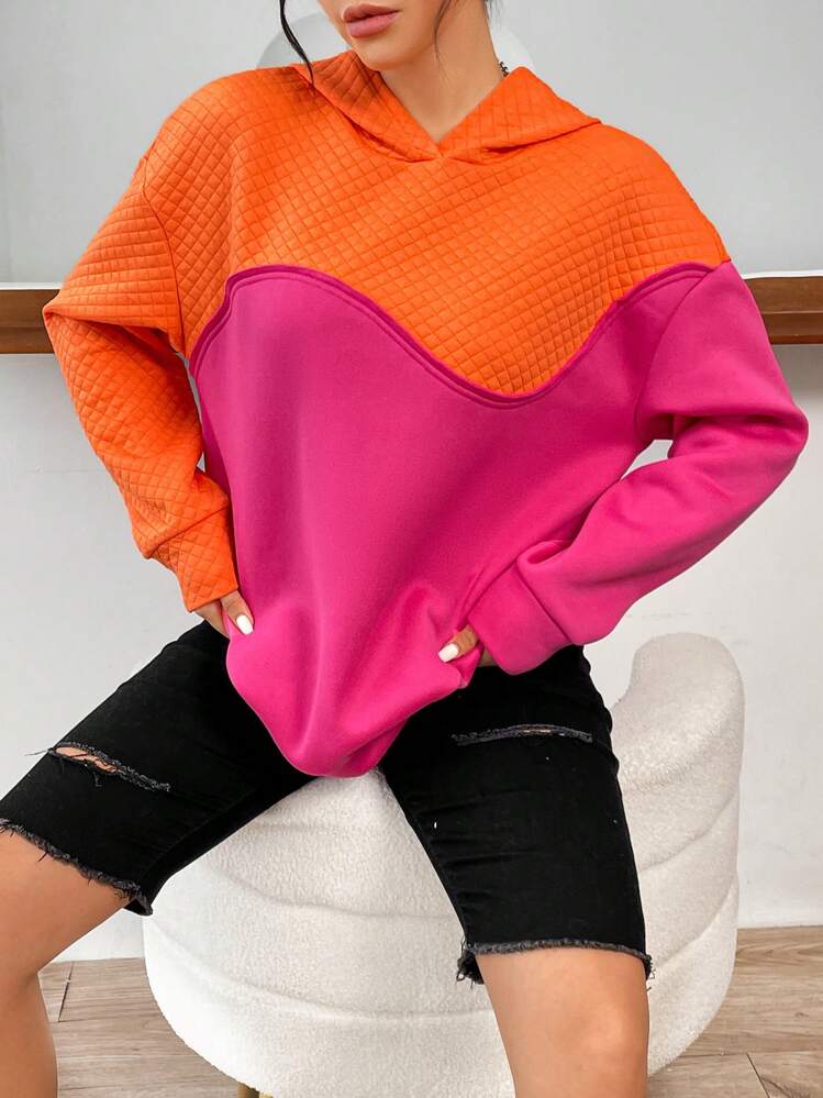 Muchica Capucha de dos tonos de hombros caídos - Rosa Fucsia - Ver 2