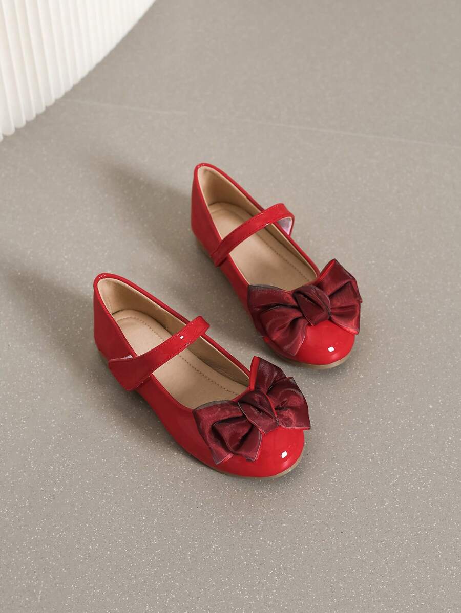 Girls' Bow Decoration Mary Jane Flat Shoes Ballet Shoes - Red - View 1