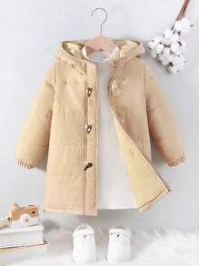 Young Boy Hooded Duffle Button Front Padded Coat - Apricot - View 5