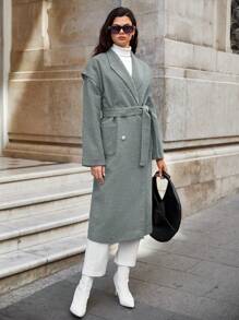 EURMUSE Double Breasted Drop Shoulder Overcoat - Grey - View 3