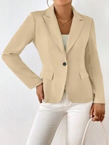 SHEIN Essnce Chất rắn Nút đơn Áo vest - Màu be - Xem 3