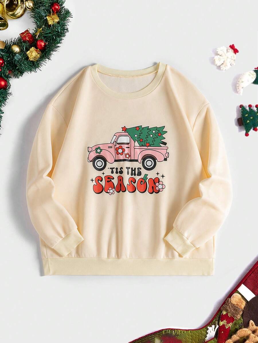 Flirla Áo len chui đầu lót ấm in hình ô tô và chữ cái Plus dành cho mùa thu - Màu be - Xem 1