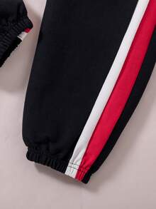 SHEIN 女大童刺繡字母圖案撞色運動衫&拼接側邊接縫衛褲 - 白色 - 查看 4