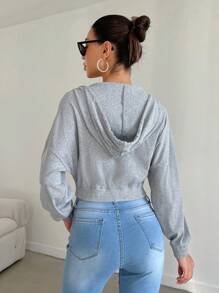 SHEIN Cottnline Women's Wrap Hooded Sweatshirt - Grey - View 2