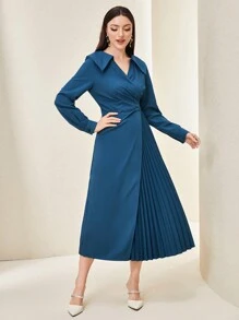 Modelyn 素色百褶細節前圍裹洋裝 - 藏蓝色 - 查看 3